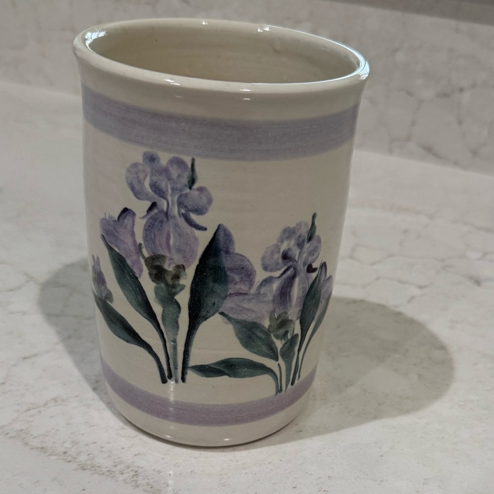 Studio art pottery vase handcrafted Floral Ceramic  with Purple Accents